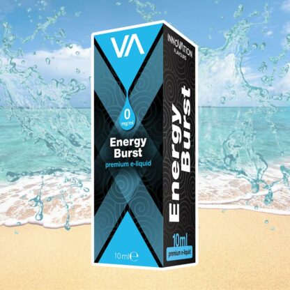 Innovation Flavours Energy Burst E-juice black and blue package beach background