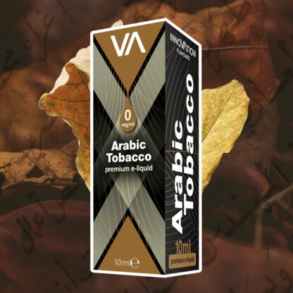 Innovation Flavours Arabic tobacco e-juice black and brown package tobacco leaves background